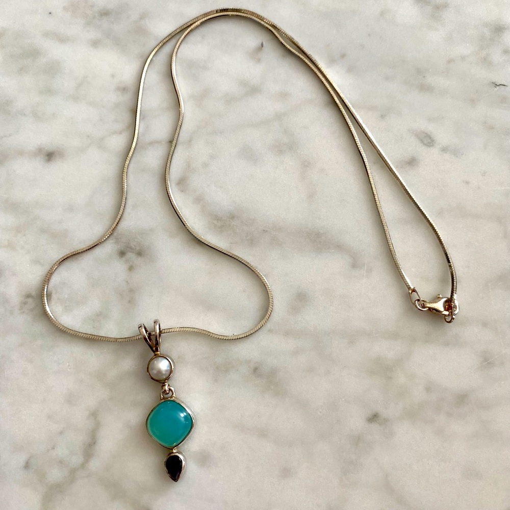 Sterling Silver necklace with gem charm- 20 inch